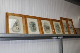Six sporting prints contained in Birds Eye maple f