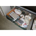 Two boxes containing various glass and china; a wa