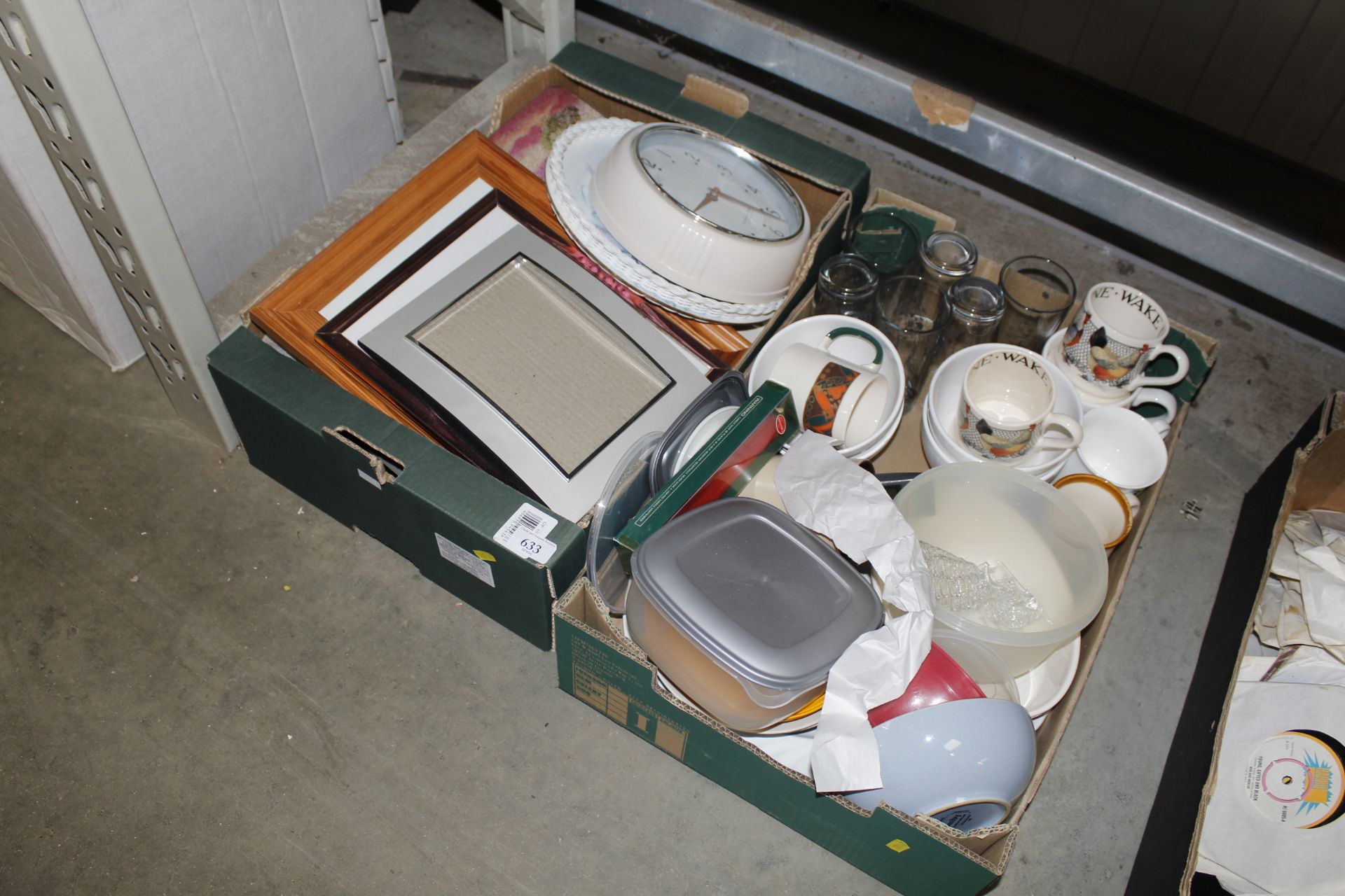Two boxes containing various glass and china; a wa