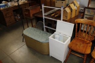 A Loom linen box; three rolls of wall paper; a clo