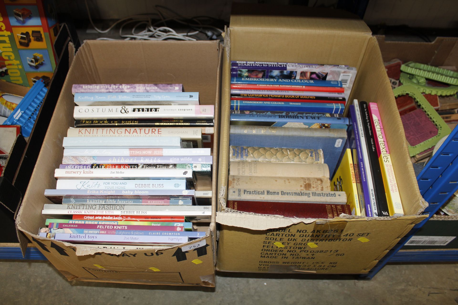 Two boxes of knitting and craft related books