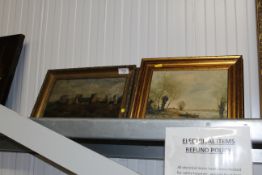 A gilt framed oil on canvas study of a castle and