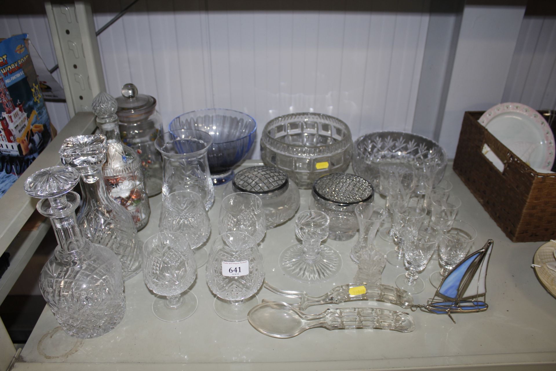 A collection of table glassware to include decante