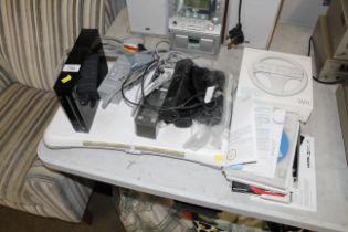 A Nintendo Wii and accessories