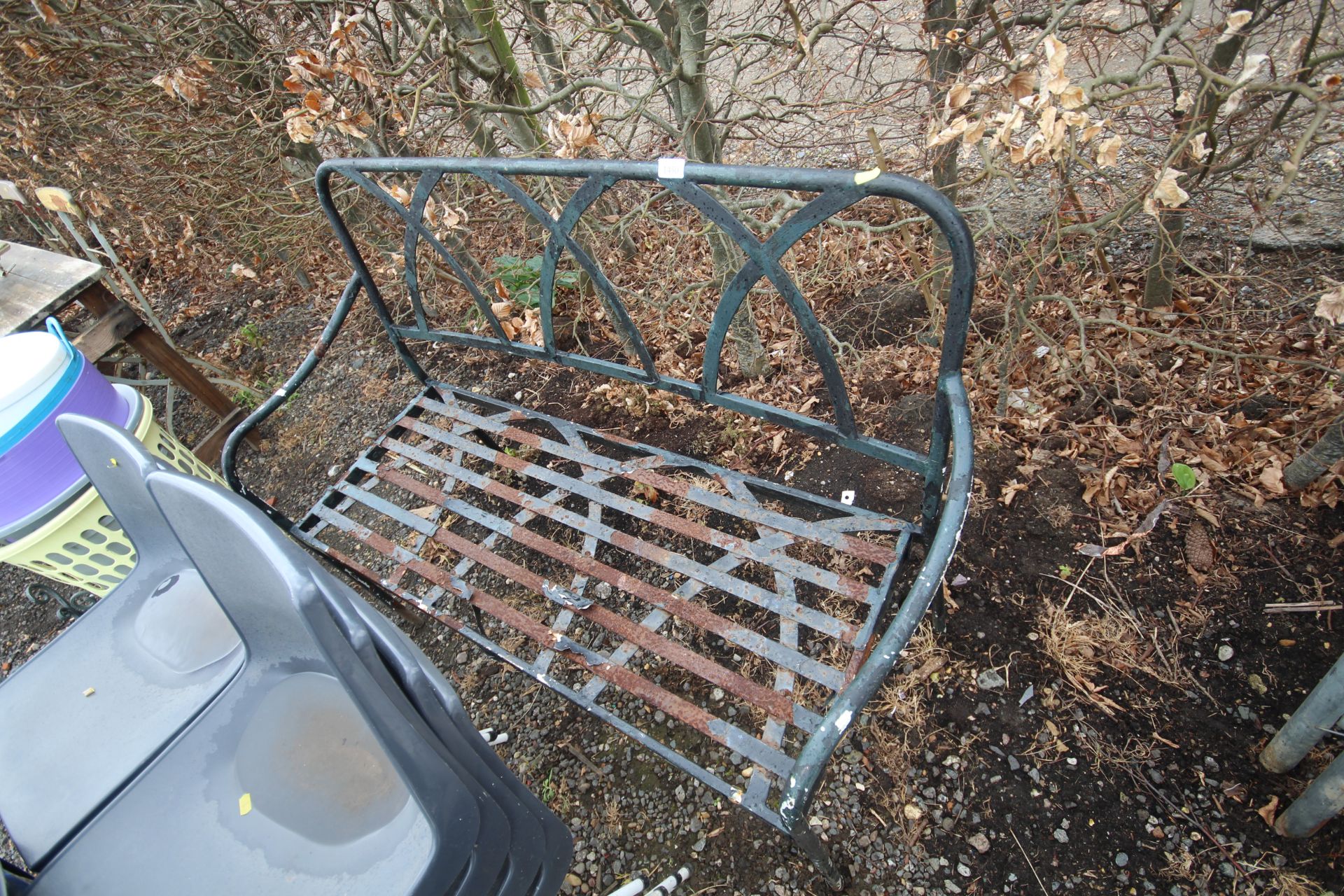 A metal garden bench