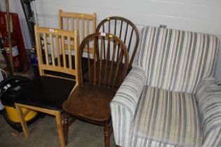 Two elm seated stick-back chairs