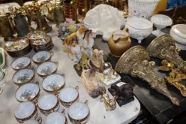 A collection of various dog ornaments and Crown Staffordshire floral encrusted ornament