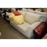 An upholstered sofa bed