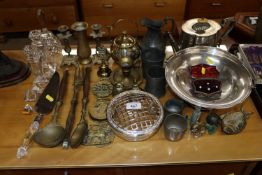 Various plated and other metal ware; a pair of gla
