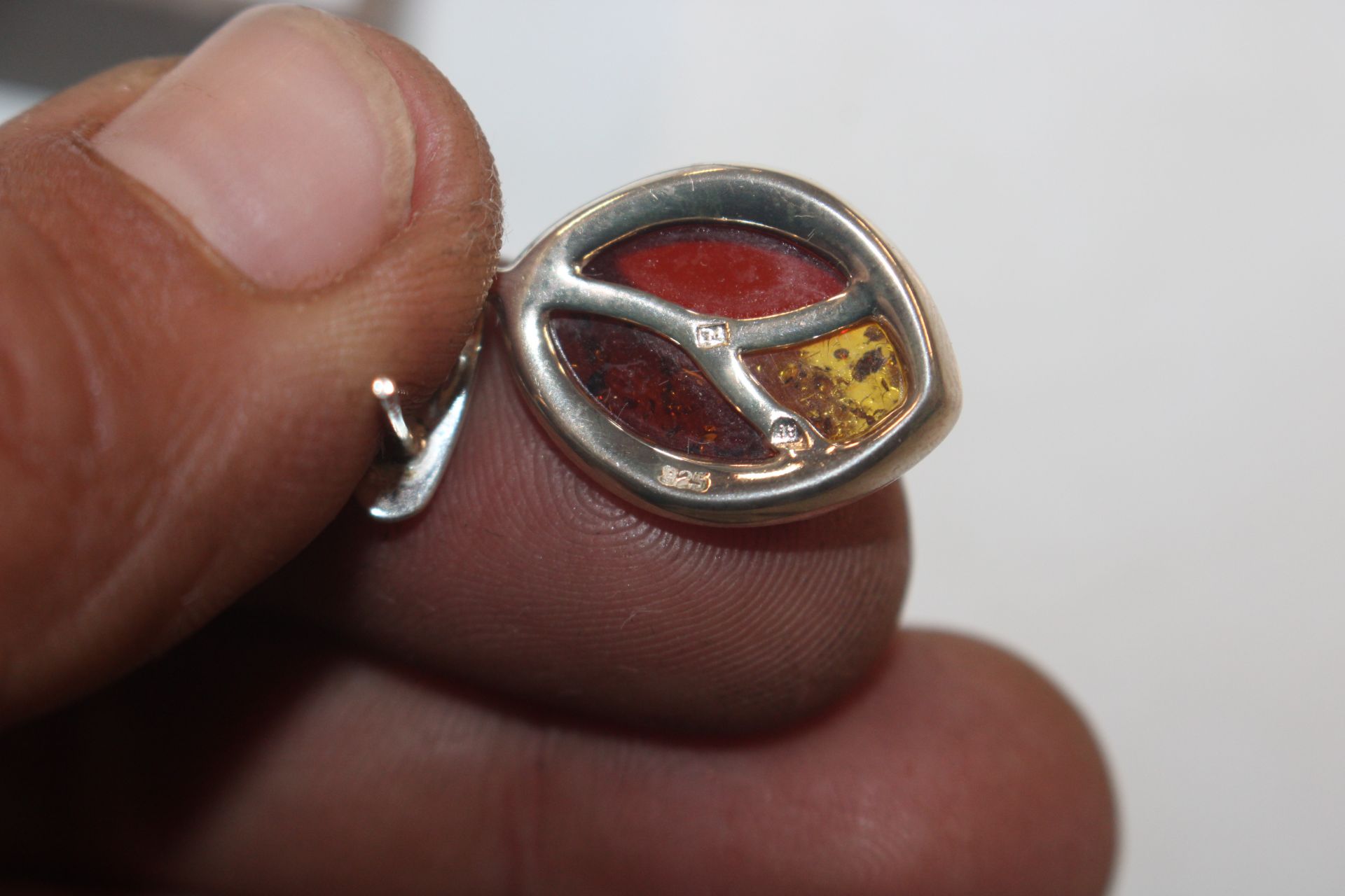 A pair of Sterling silver and amber set drop ear-r - Image 4 of 4