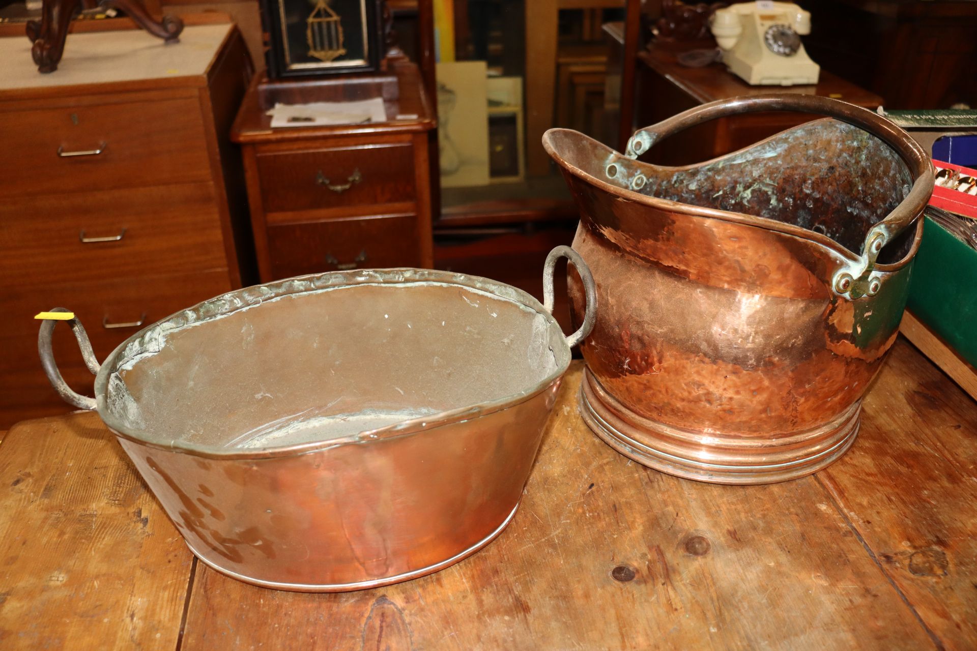 A copper coal scuttle; a copper planter; a copper - Image 3 of 3