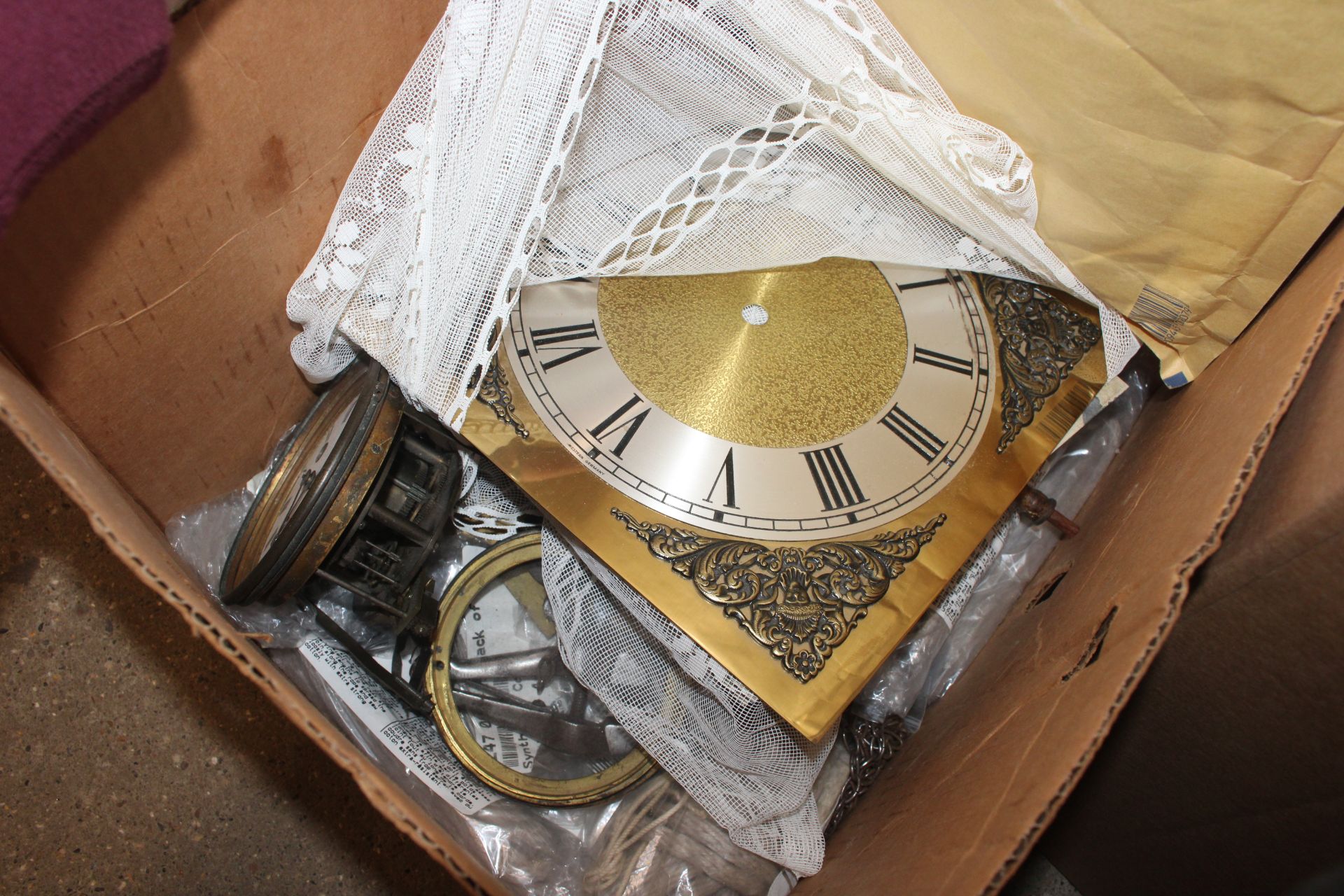 Three boxes of various clock parts including some - Image 5 of 6