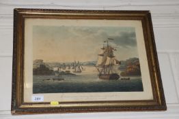 A coloured print, "The Harbour of Port Cornwallis"
