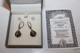 A pair of Sterling silver and green amber drop ear
