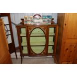 An Edwardian mahogany inlaid and painted display c