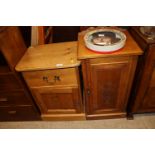 An Edwardian satin birch bedside cupboard and a st