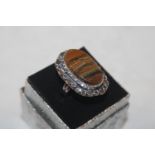 A 925 silver and tigers eye set ring