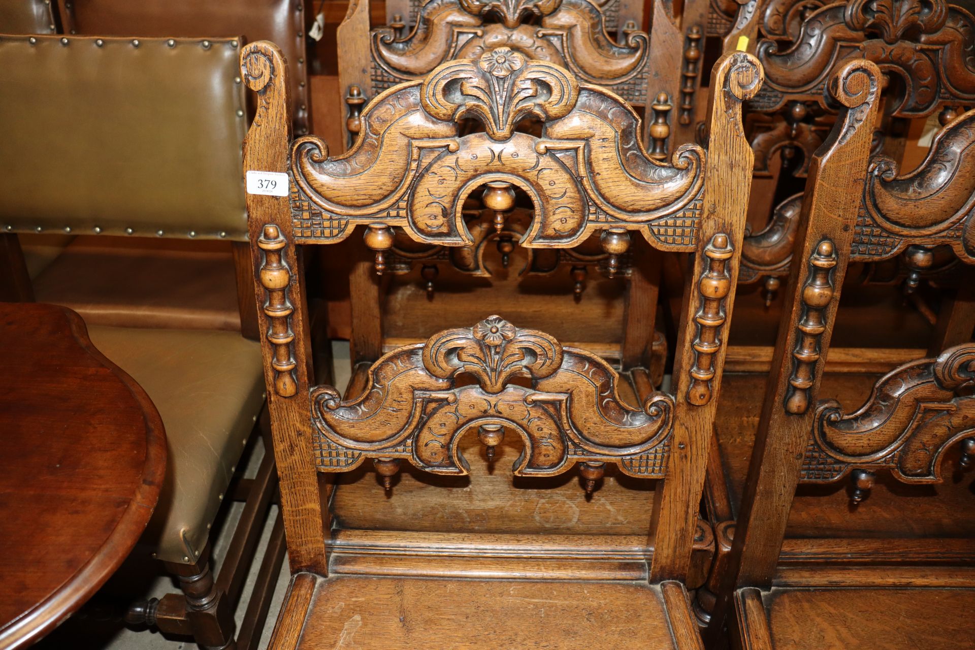 A set of six carved oak Derbyshire type chairs - Image 2 of 3