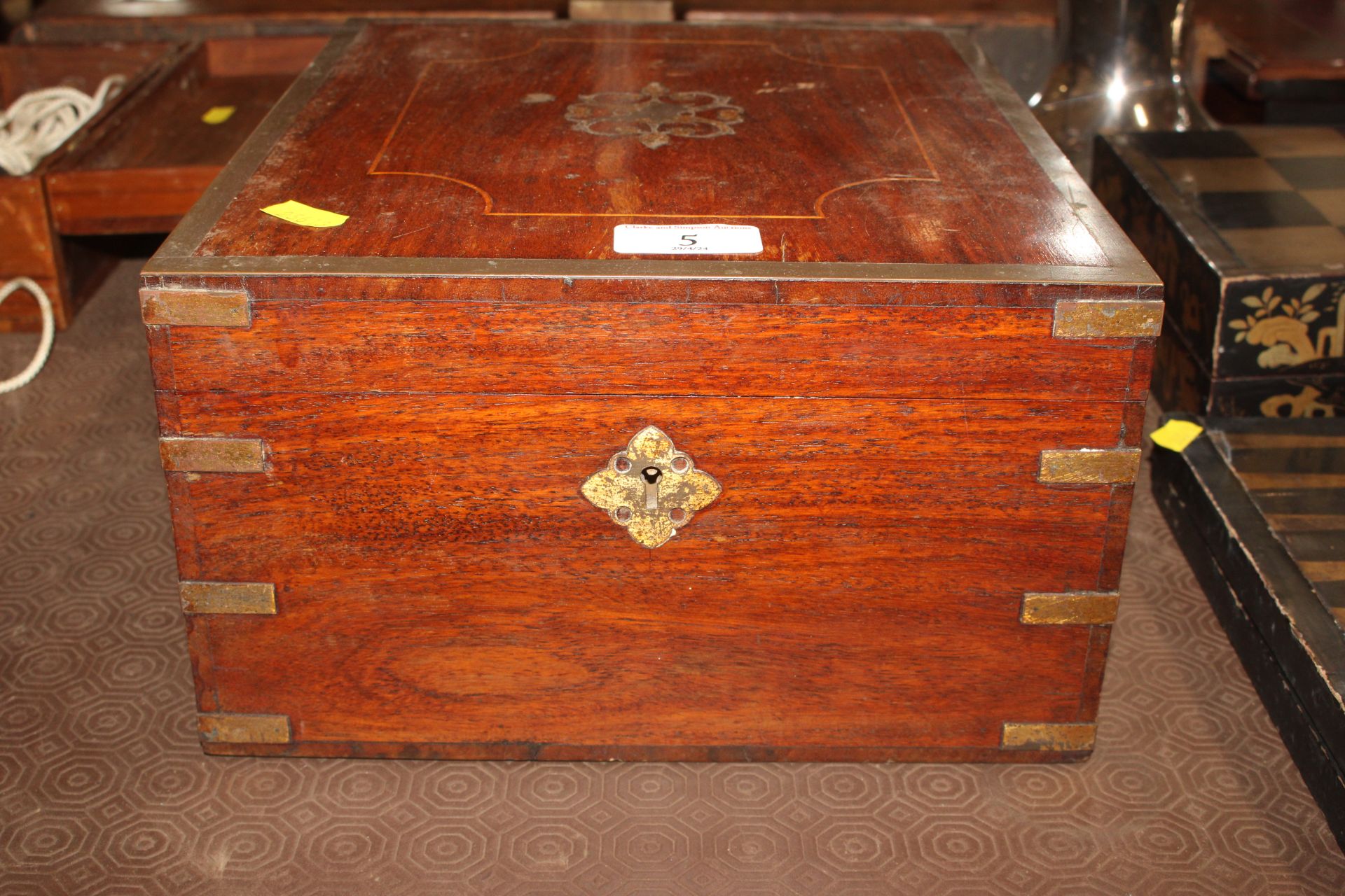 A rosewood and brass mounted travelling toilet box - Image 3 of 16