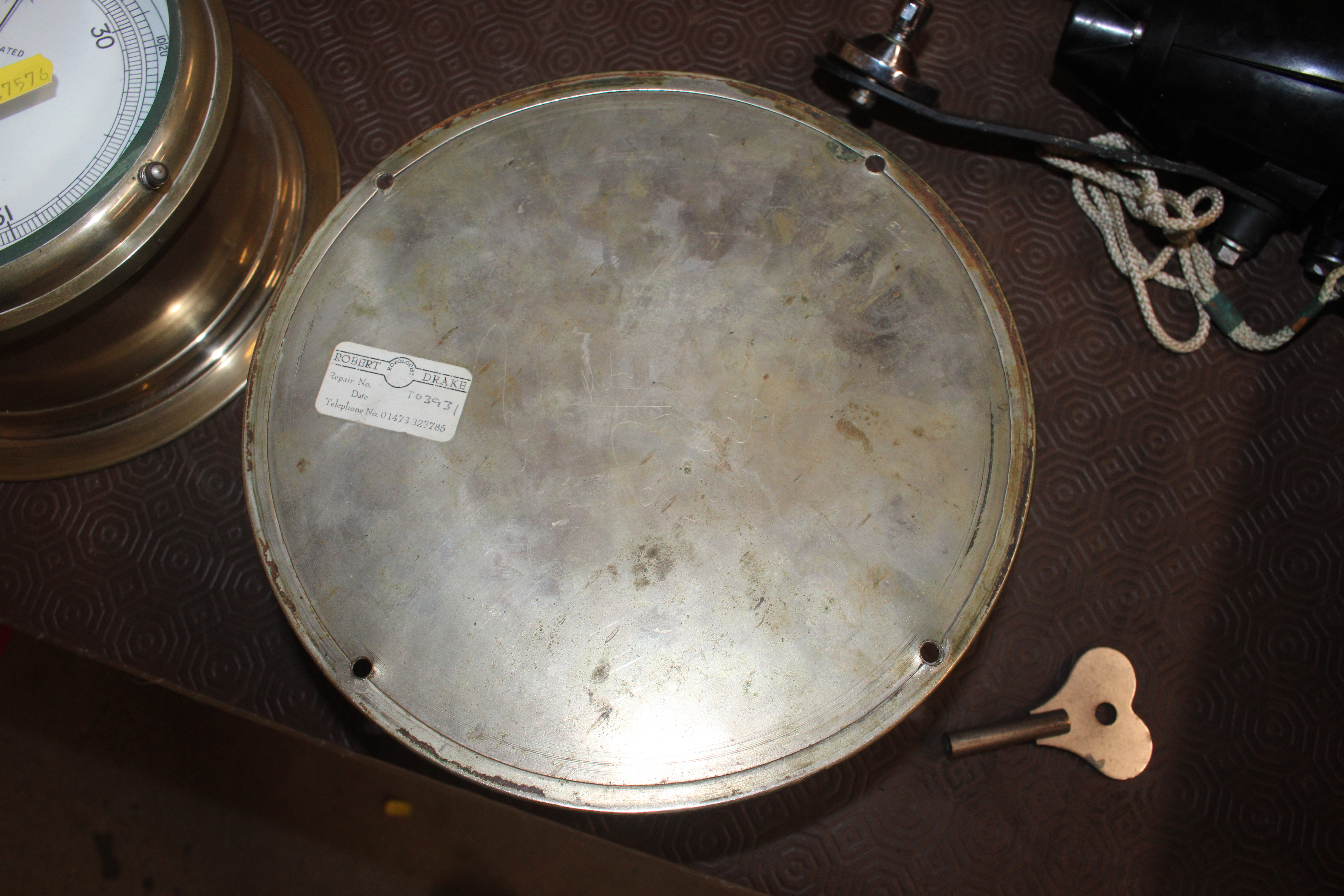 A ship's brass cased bulkhead clock and similar ba - Image 4 of 9