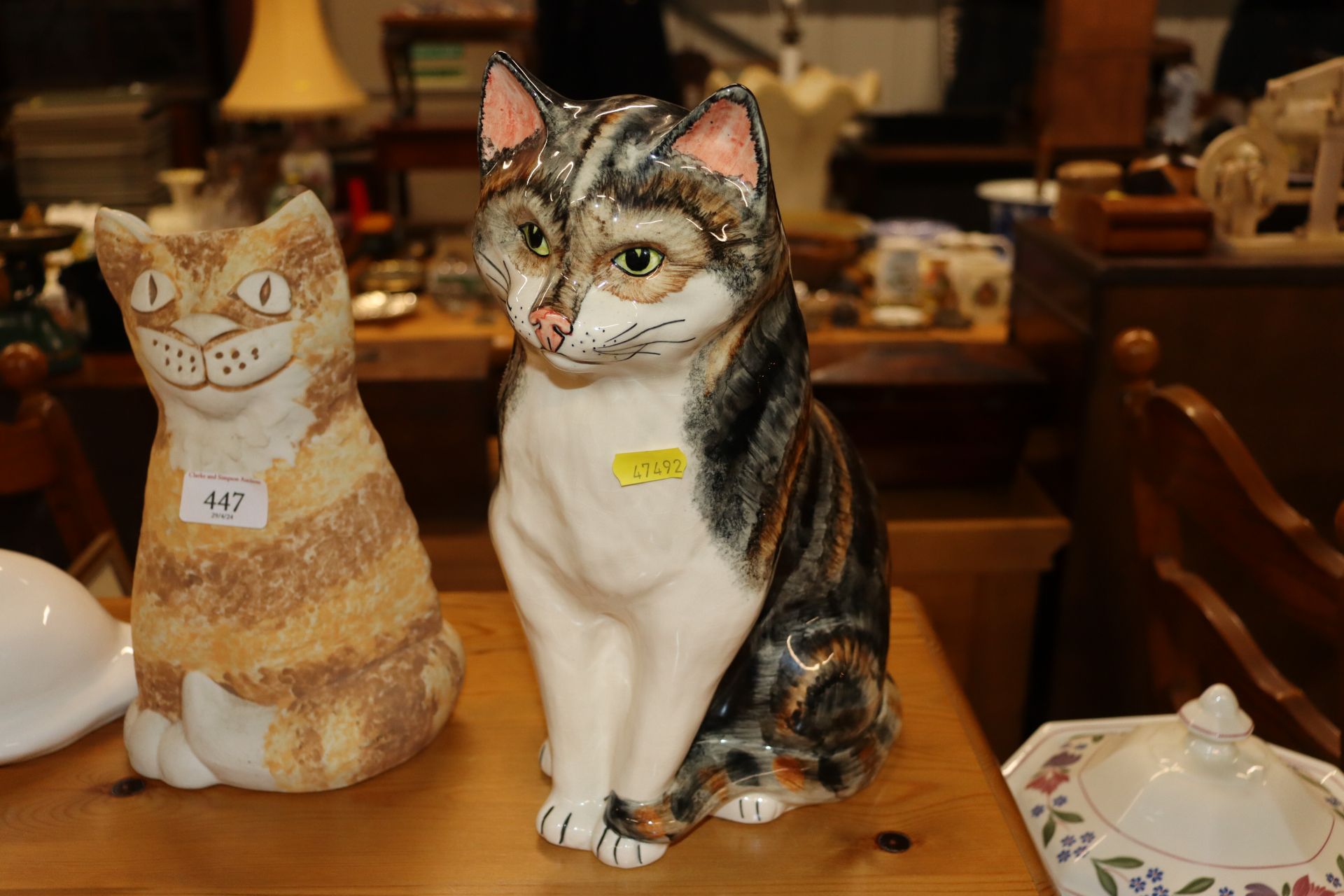 A pottery figure of a seated cat; another of a whi - Image 2 of 4