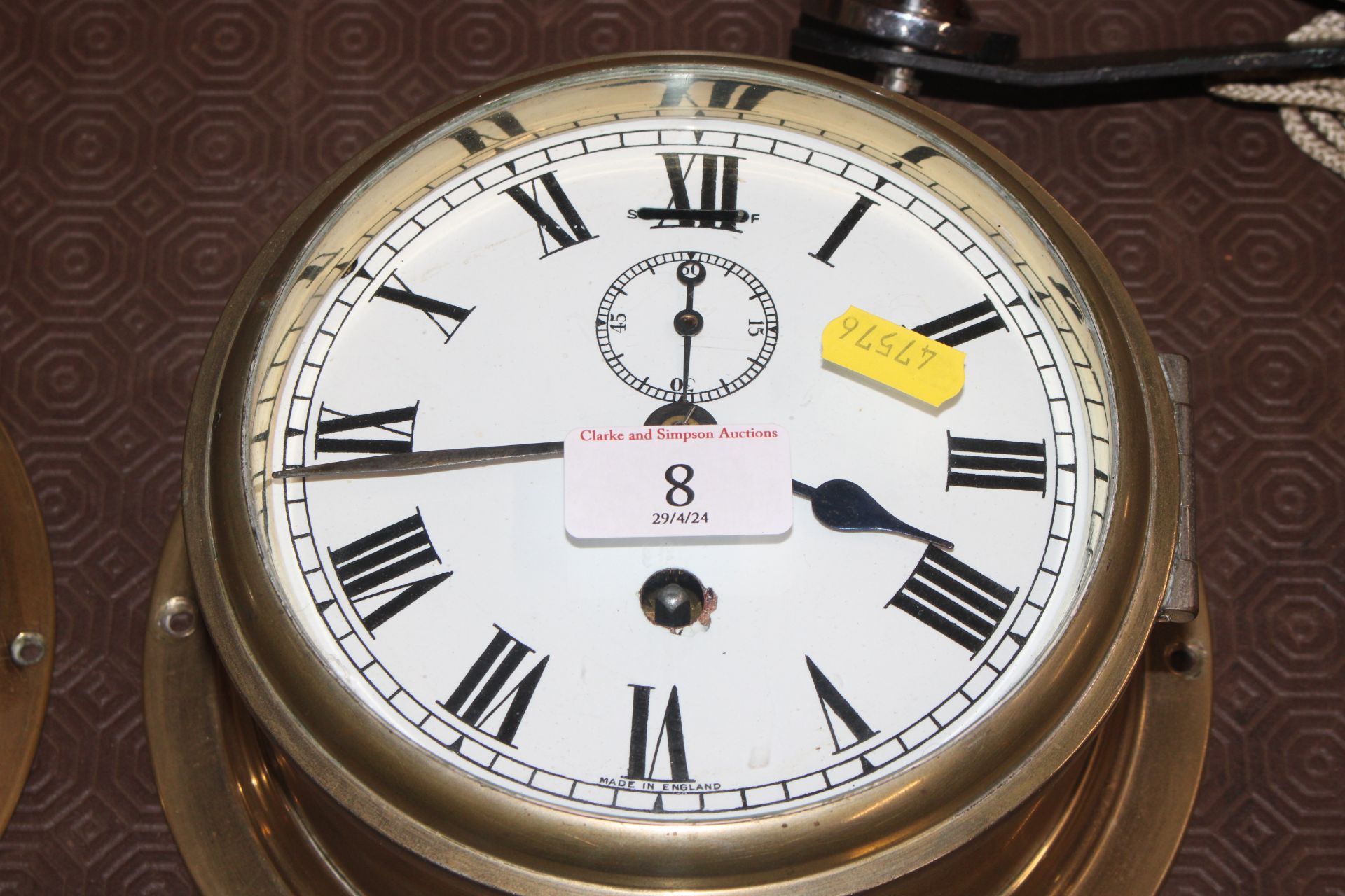 A ship's brass cased bulkhead clock and similar ba - Image 2 of 9