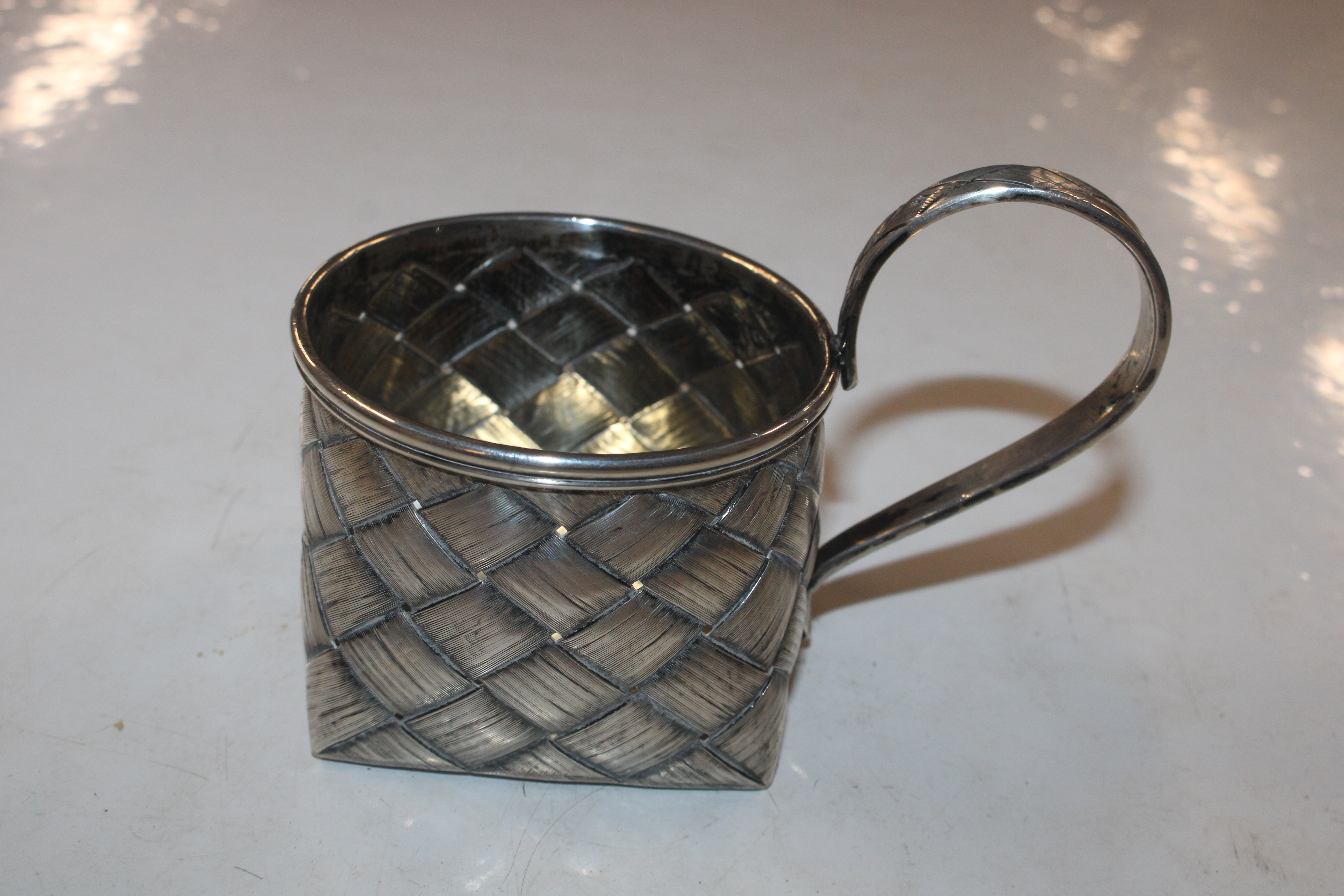 A Russian silver basket weave cup holder approx. 3