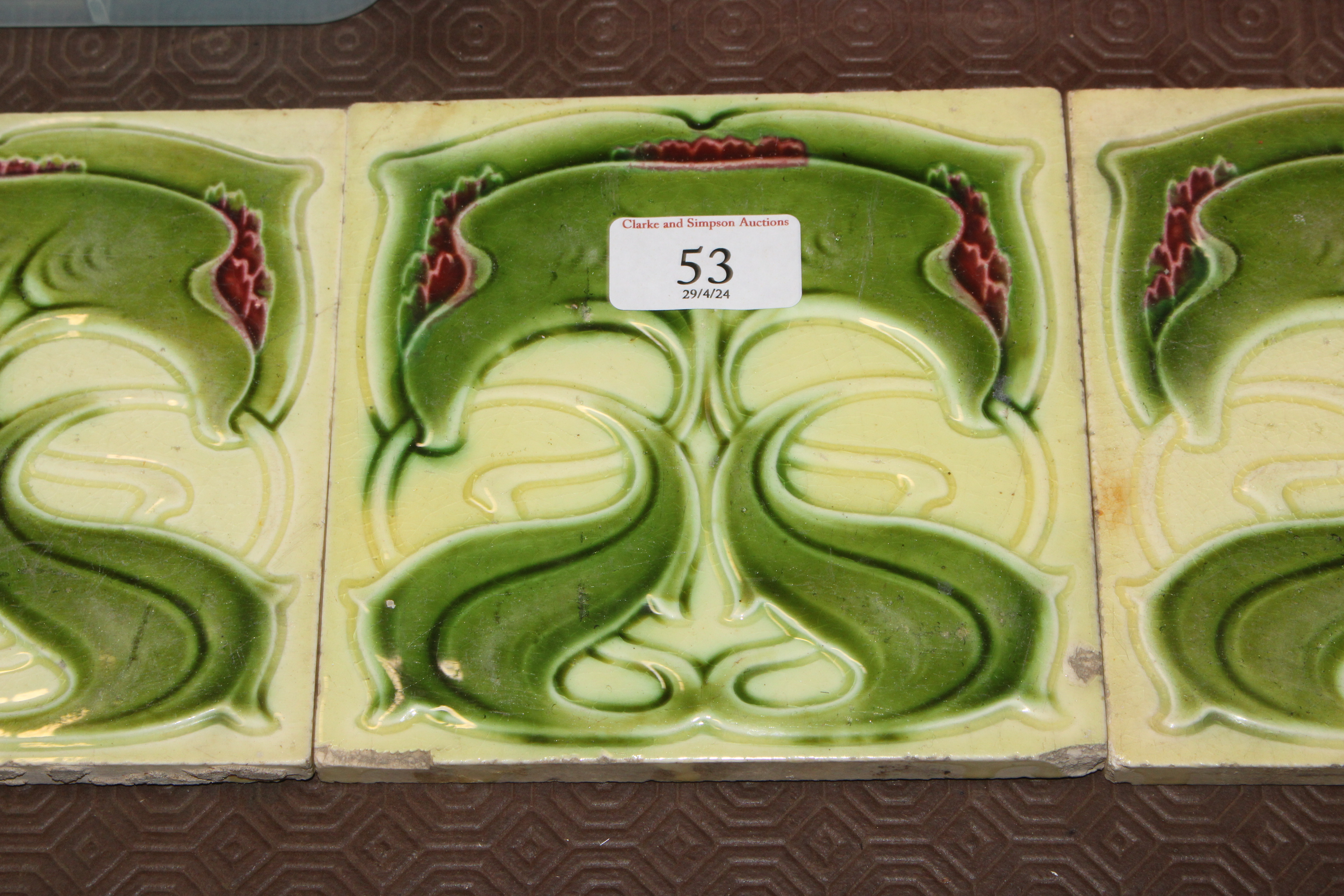 Five Art Nouveau pottery tiles - Image 4 of 8