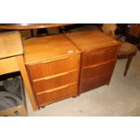 A pair of teak mid-Century three drawer bedside ch