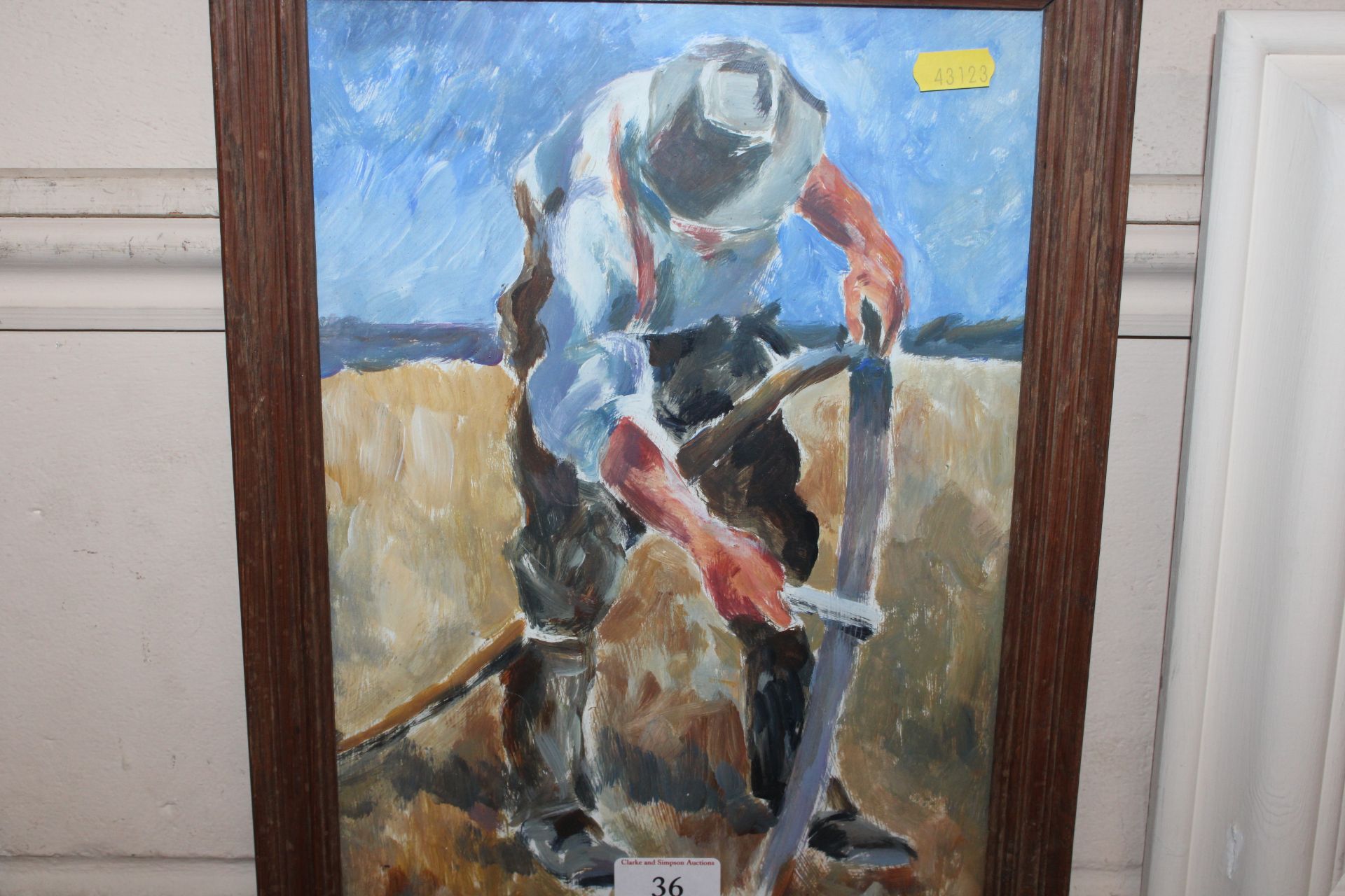 Unsigned oil on board, "Harvesting" - Image 2 of 2