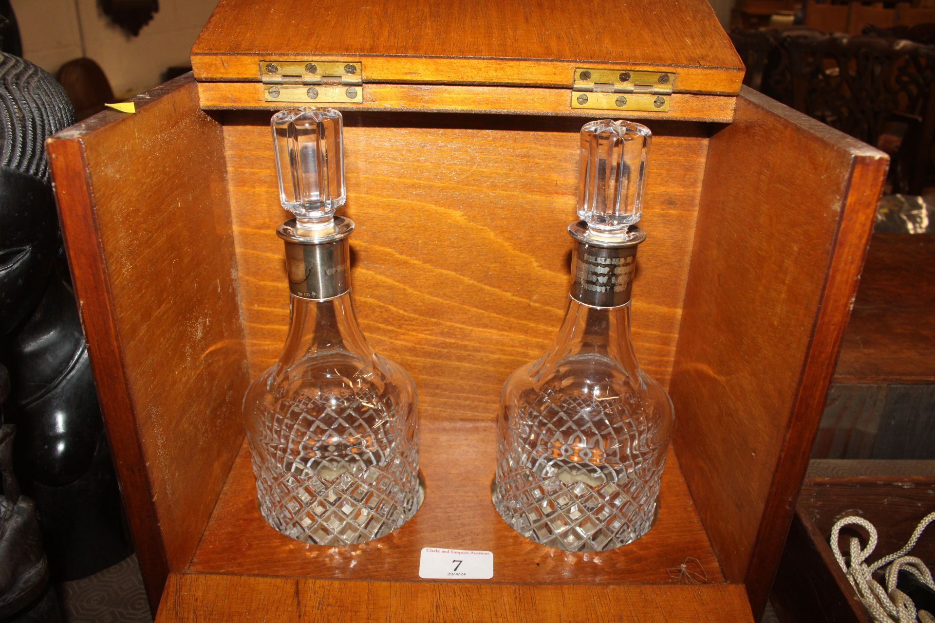 A wooden cased two bottle Tantalus - Image 2 of 8