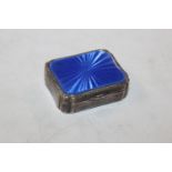 A 925 silver box, the lid decorated with blue enam