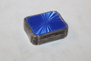 A 925 silver box, the lid decorated with blue enam