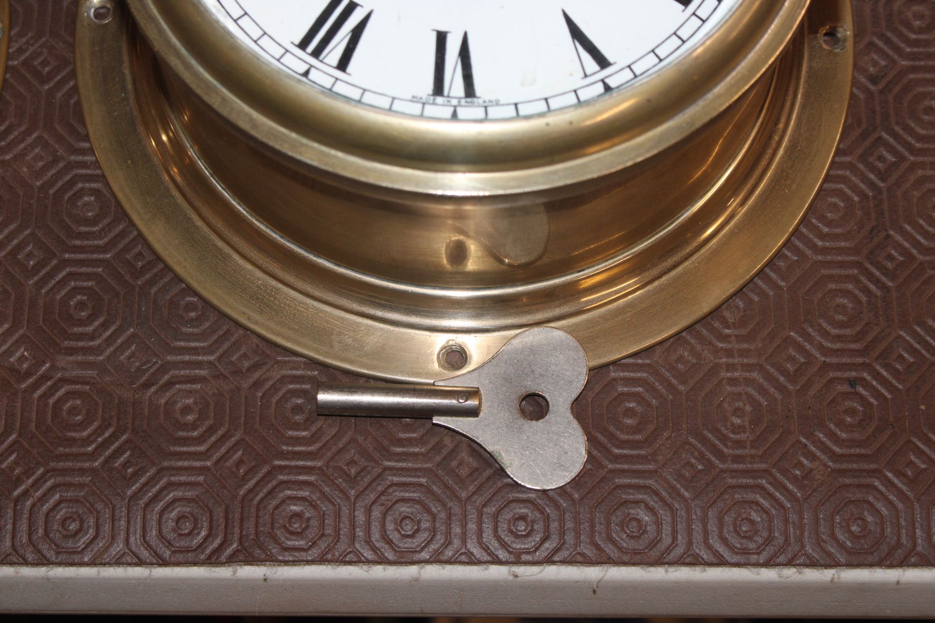A ship's brass cased bulkhead clock and similar ba - Image 3 of 9
