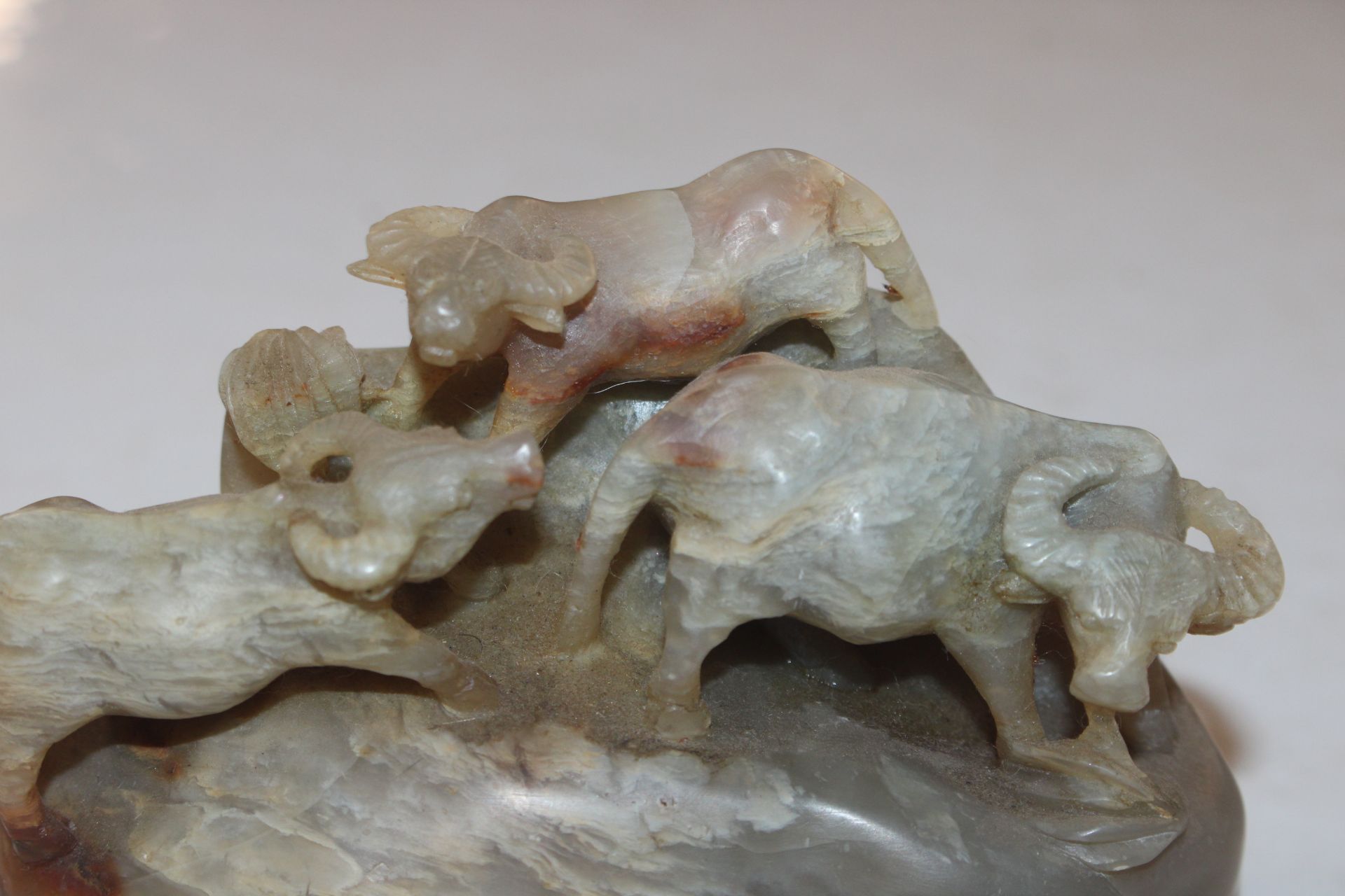 A polished carved stone group of water buffalo - Image 2 of 5
