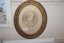 Oval framed lithograph after Holmes Winter in a de