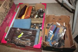 Two boxes of miscellaneous plated ware and cutlery