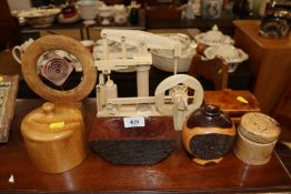 Various turned wooden items and a wooden pump mod