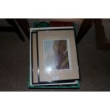 A box of miscellaneous prints, cutlery etc.