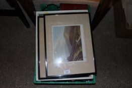 A box of miscellaneous prints, cutlery etc.