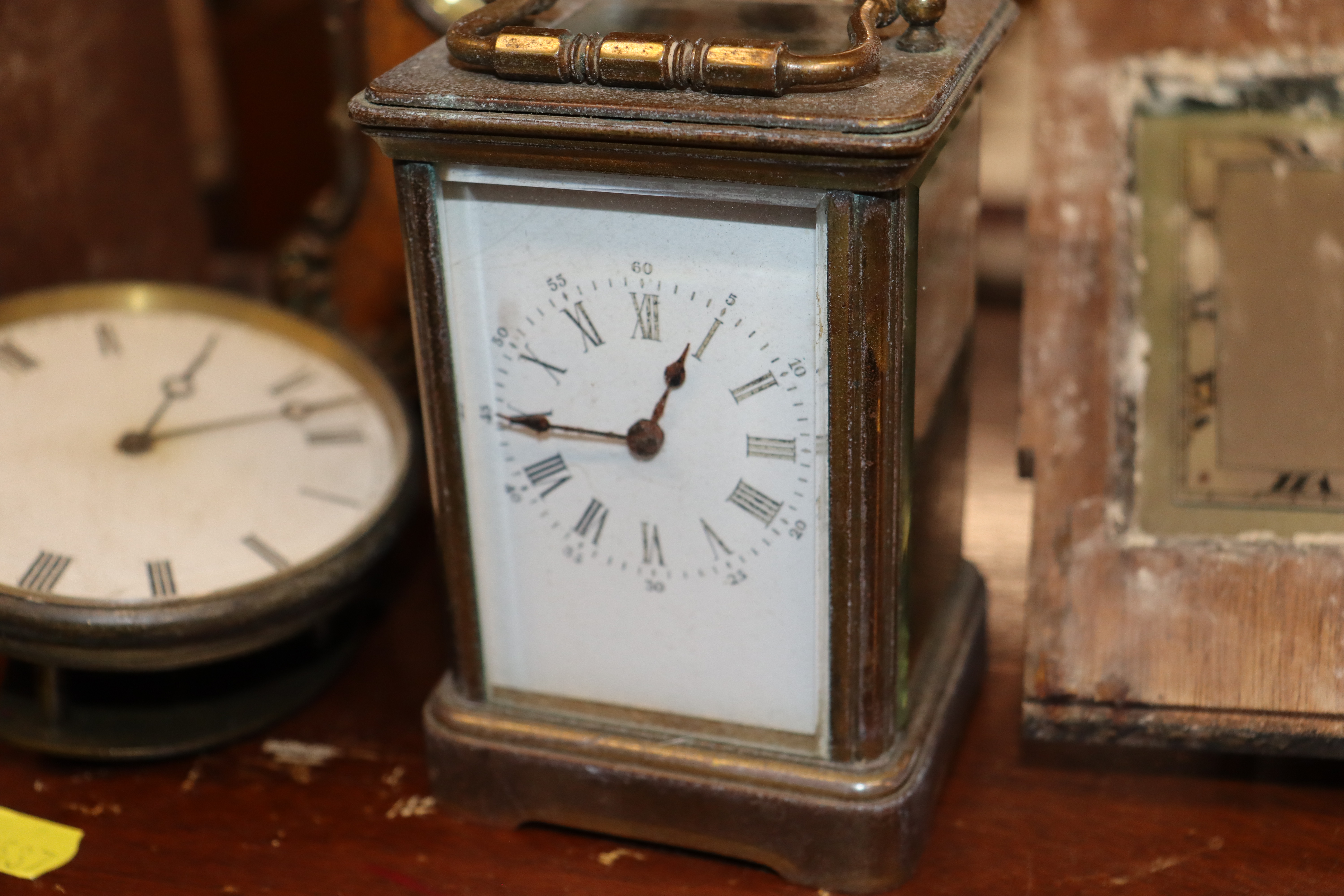 A brass cased carriage timepiece; a 19th Century w - Image 5 of 6