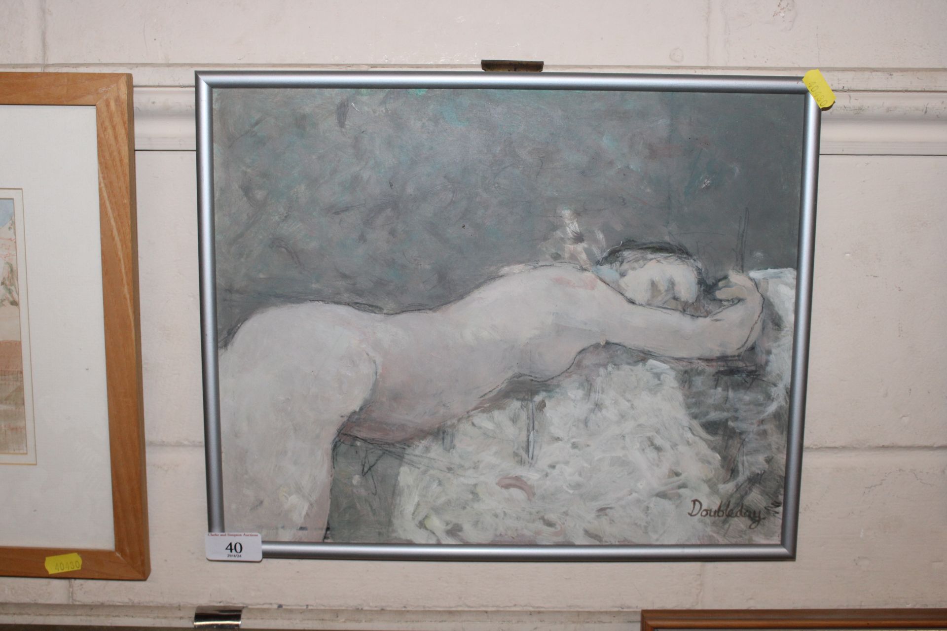 John Doubleday, gouache study of a reclining nude