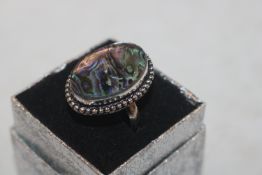 A 925 silver and abalone shell set ring