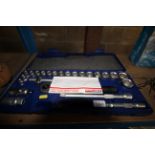 A Sealey Tools socket set in fitted plastic case