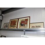 A coloured print 'Study of Vintage Fire Engines',