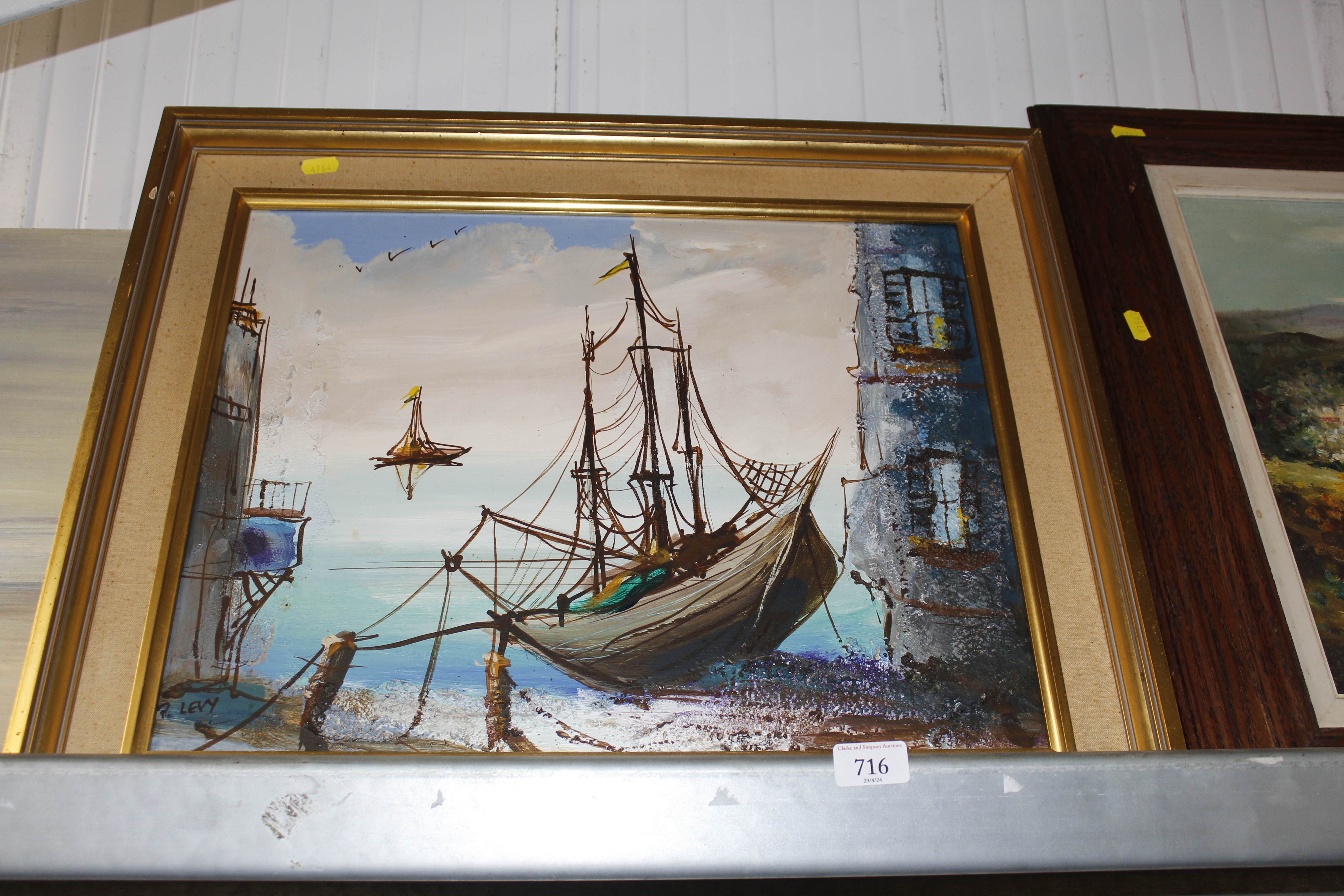 P. Levy, oil on canvas of a boat contained in gilt - Image 3 of 5