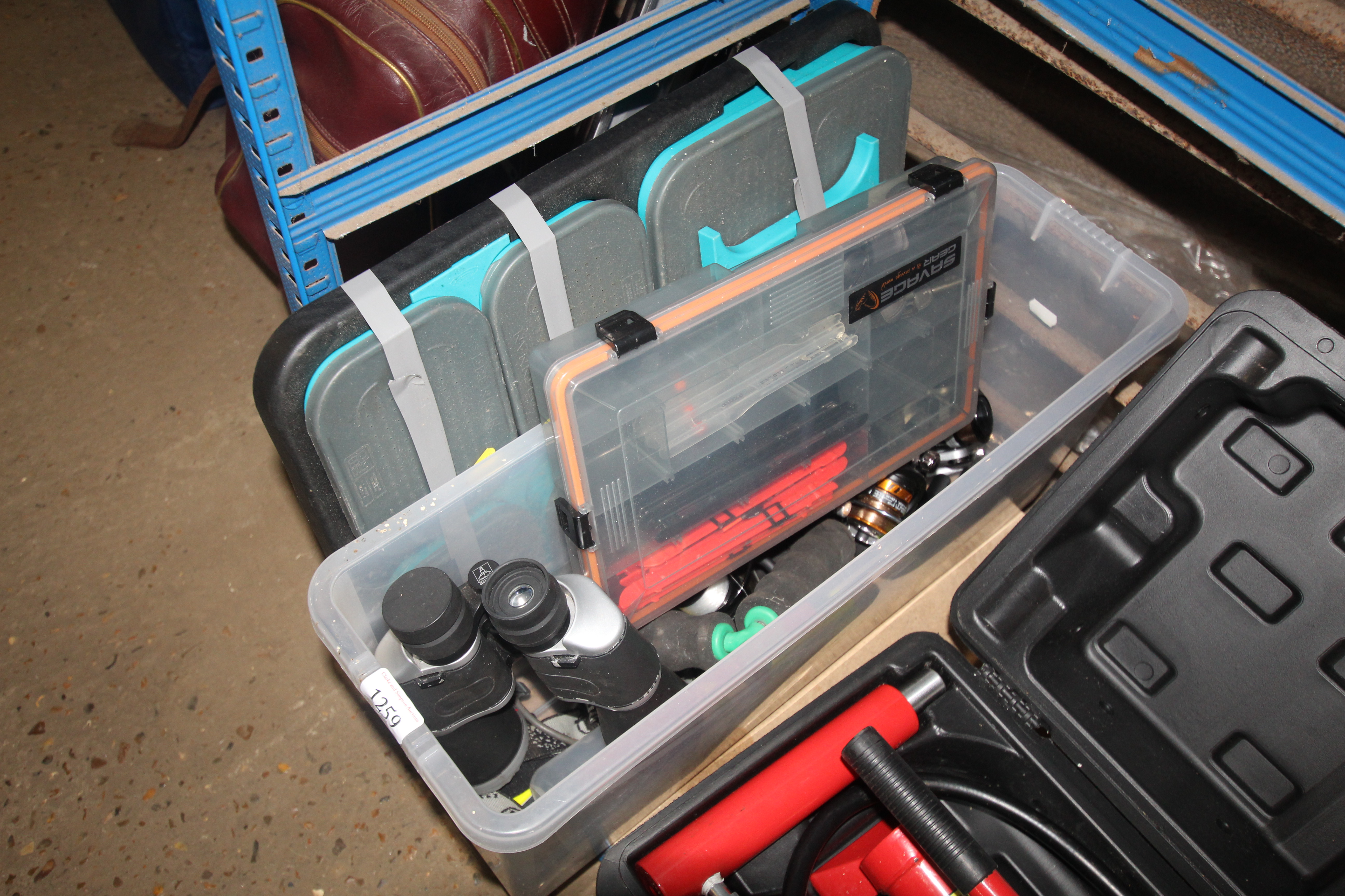 A tray of various fishing floats, weights and a fu