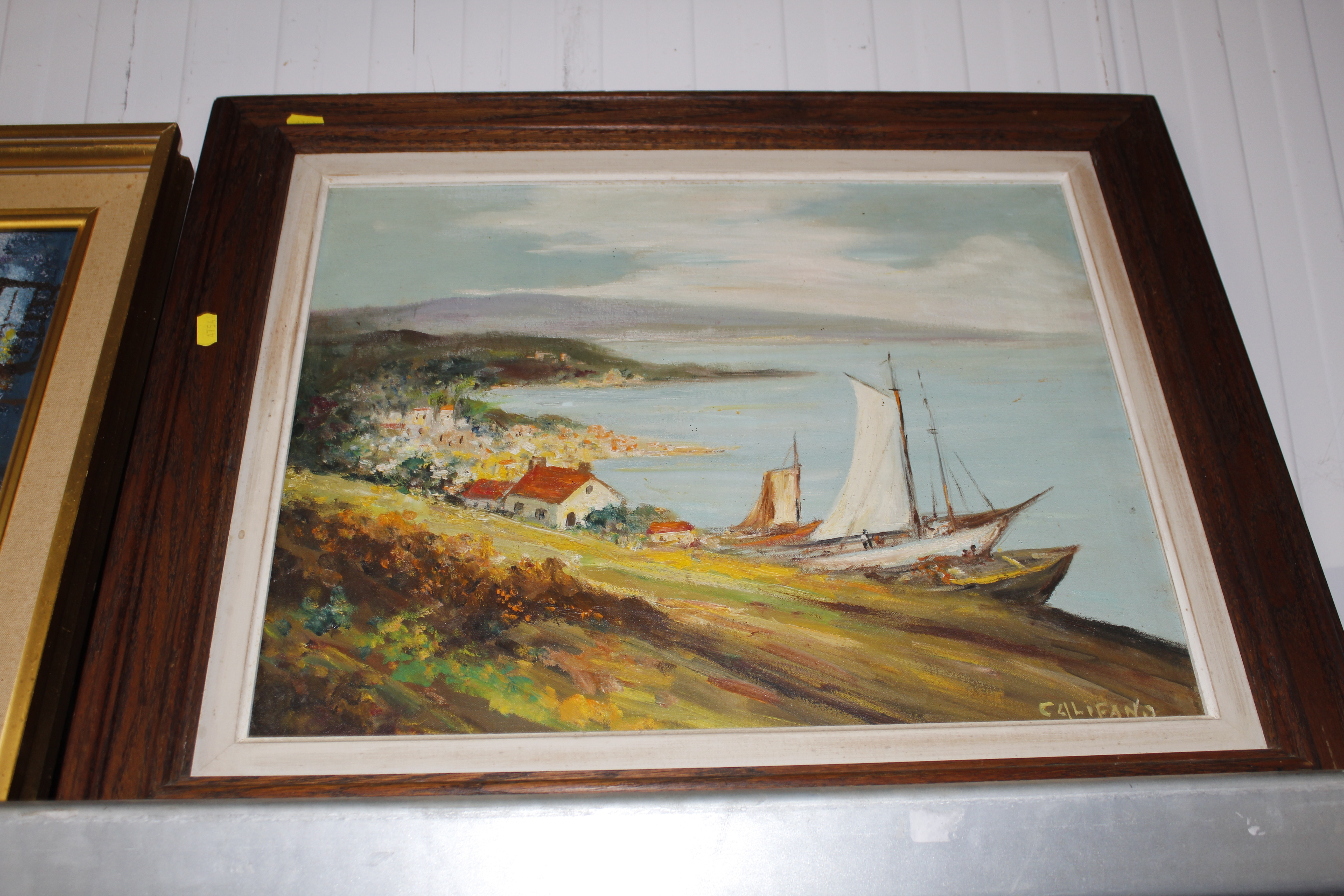 P. Levy, oil on canvas of a boat contained in gilt - Image 2 of 5