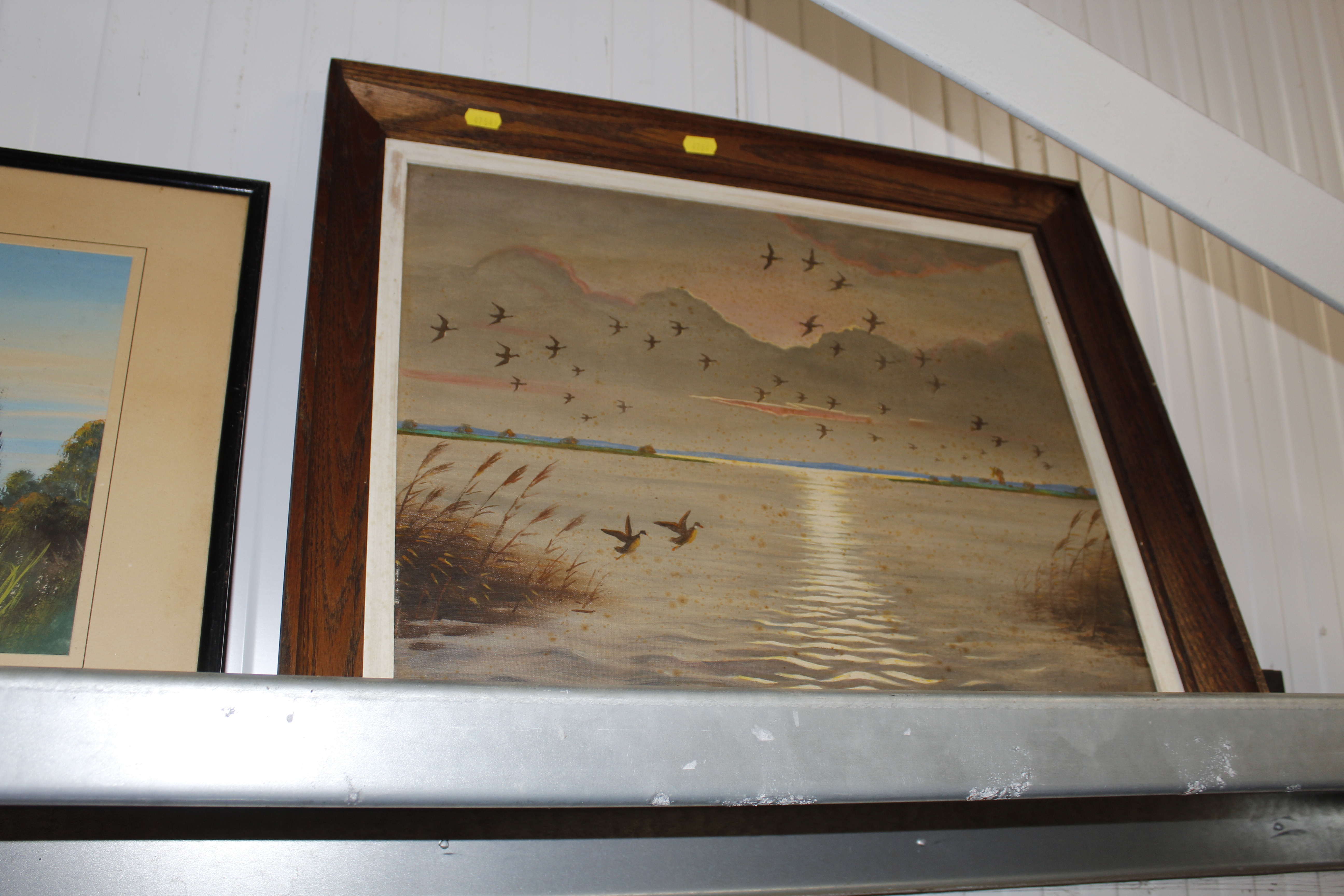 An oak framed oil on board of "Ducks in Flight" to - Bild 2 aus 4