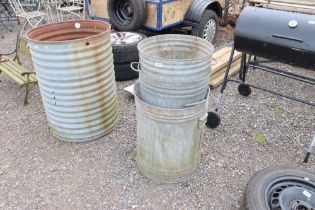 Three galvanised twin handled dustbins all lacking
